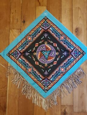 Wamcraft : Made In Usa. Bandanna Southwets Style With Fringe And Bird Adornment